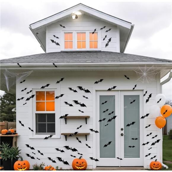 Halloween Bats Wall Decals 3D Stickers Indoor Outdoor Spooky Party Decorations - Picture 2 of 7